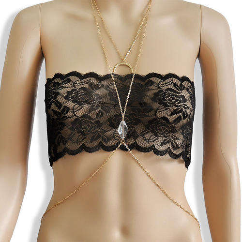 Ladies Sexy Golden Crystal Bead Crossover Body Chain
